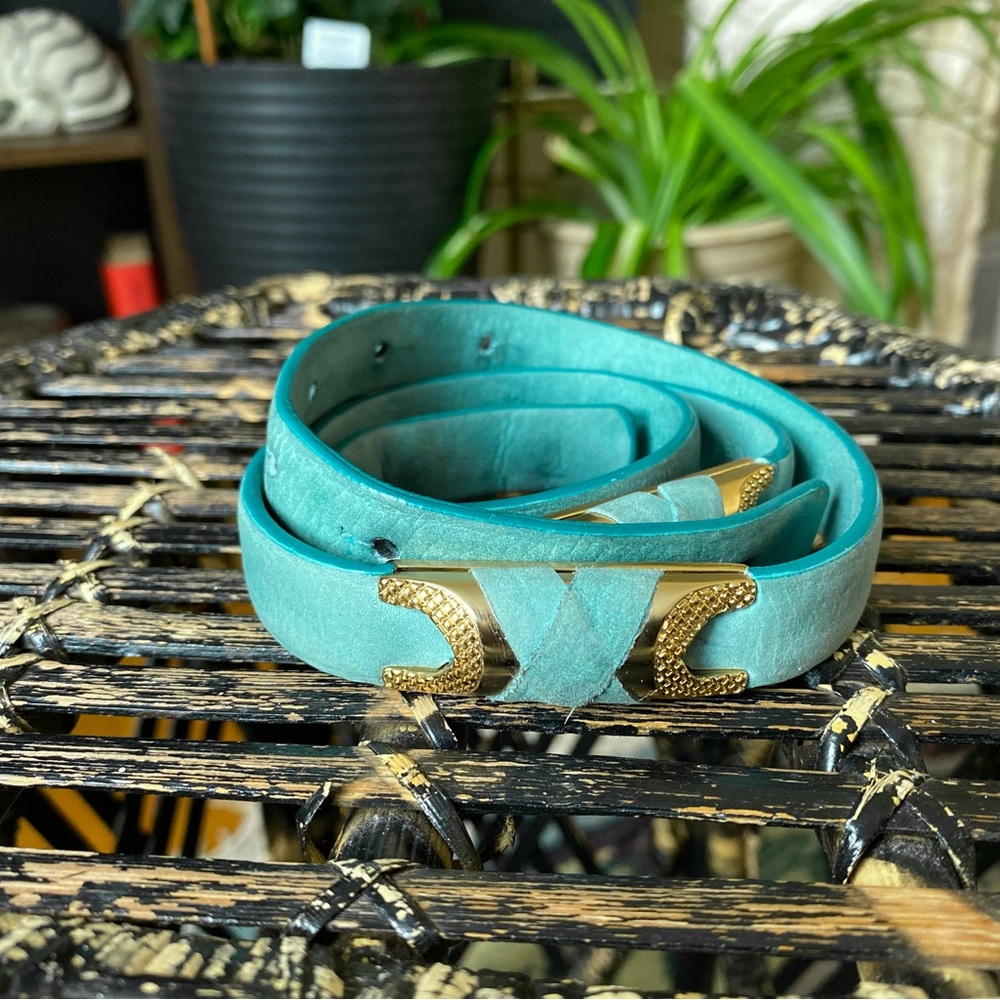 Turquoise belt full grain genuine leather made in Italy